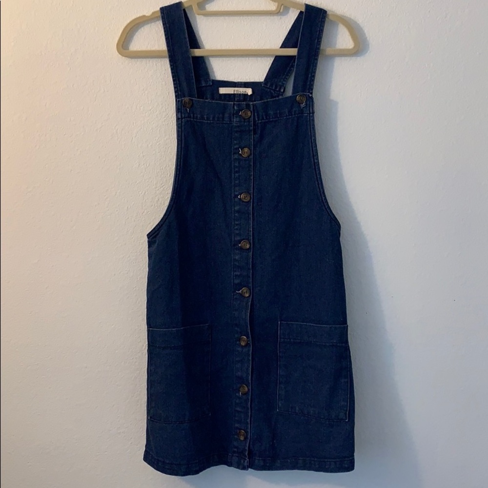 Thrifted denim button up overall dress